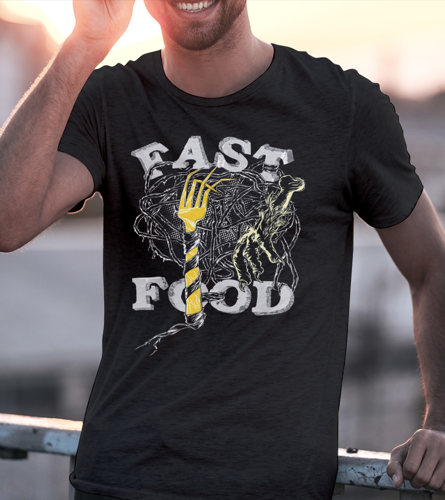 Fast Food Zombie Brains Fork And Hand Horror T-Shirt