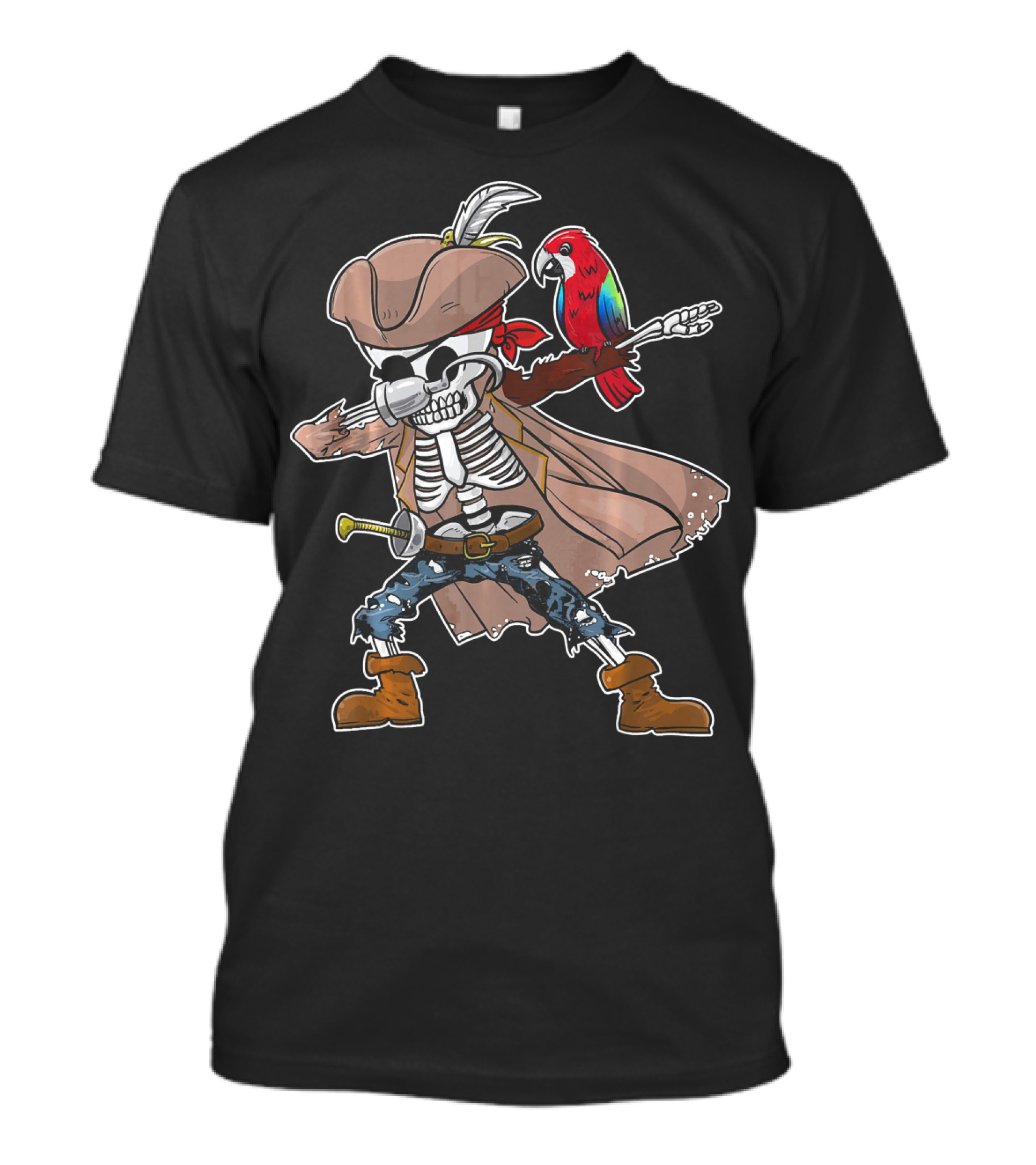 Skeleton Pirate Dabbing With Parrot And Sword T-Shirt