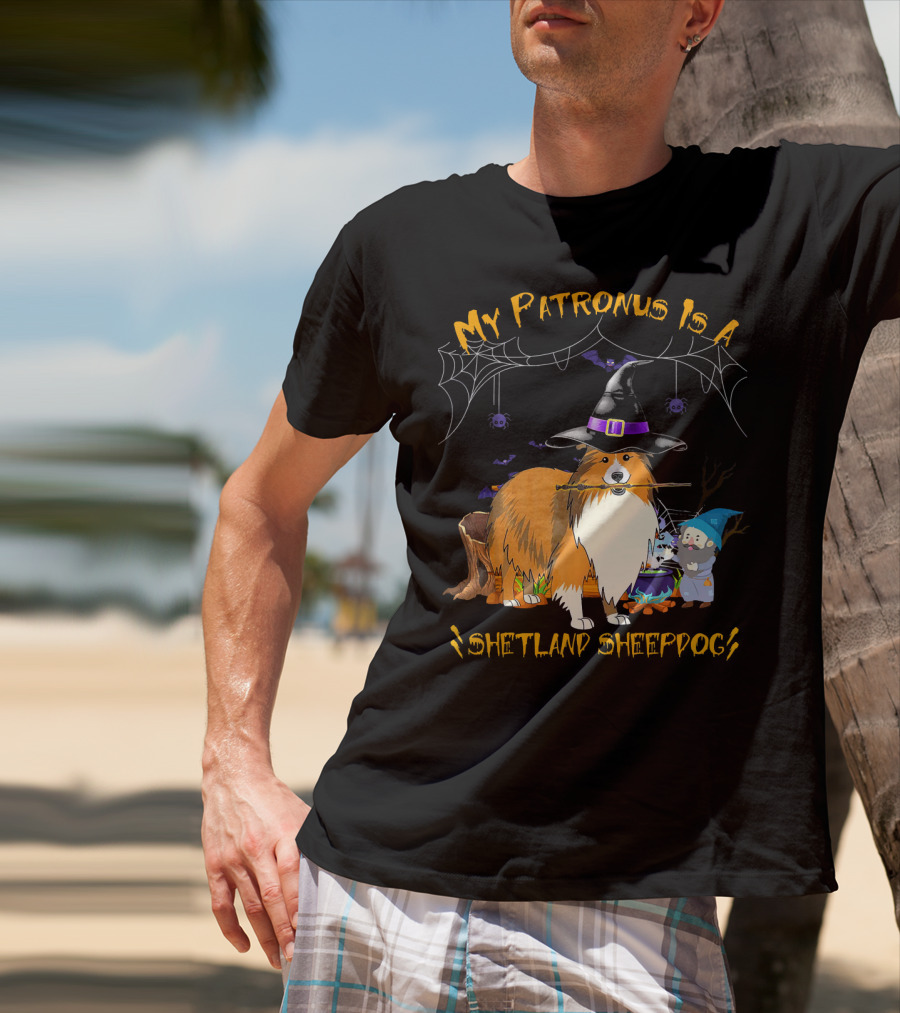 My Patronus Is A Shetland Sheepdog Halloween Witch Hat And Gnome T-Shirt