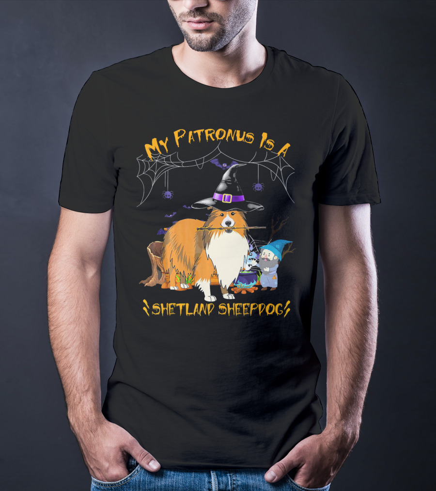 My Patronus Is A Shetland Sheepdog Halloween Witch Hat And Gnome T-Shirt