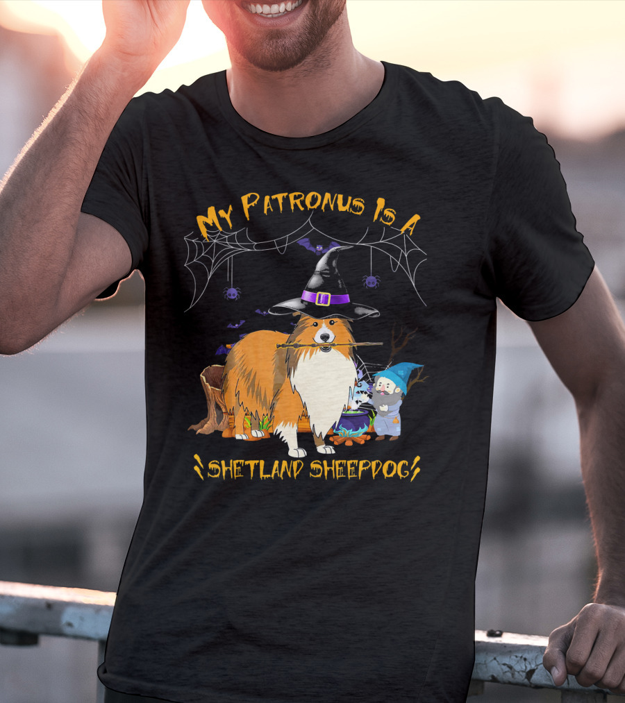 My Patronus Is A Shetland Sheepdog Halloween Witch Hat And Gnome T-Shirt