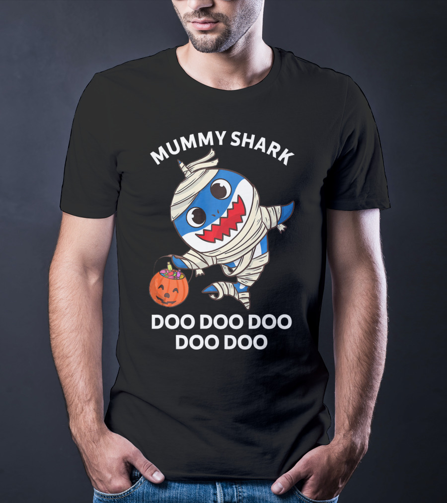 Mummy Shark Doo Doo Doo Doo Halloween Pumpkin T-Shirt