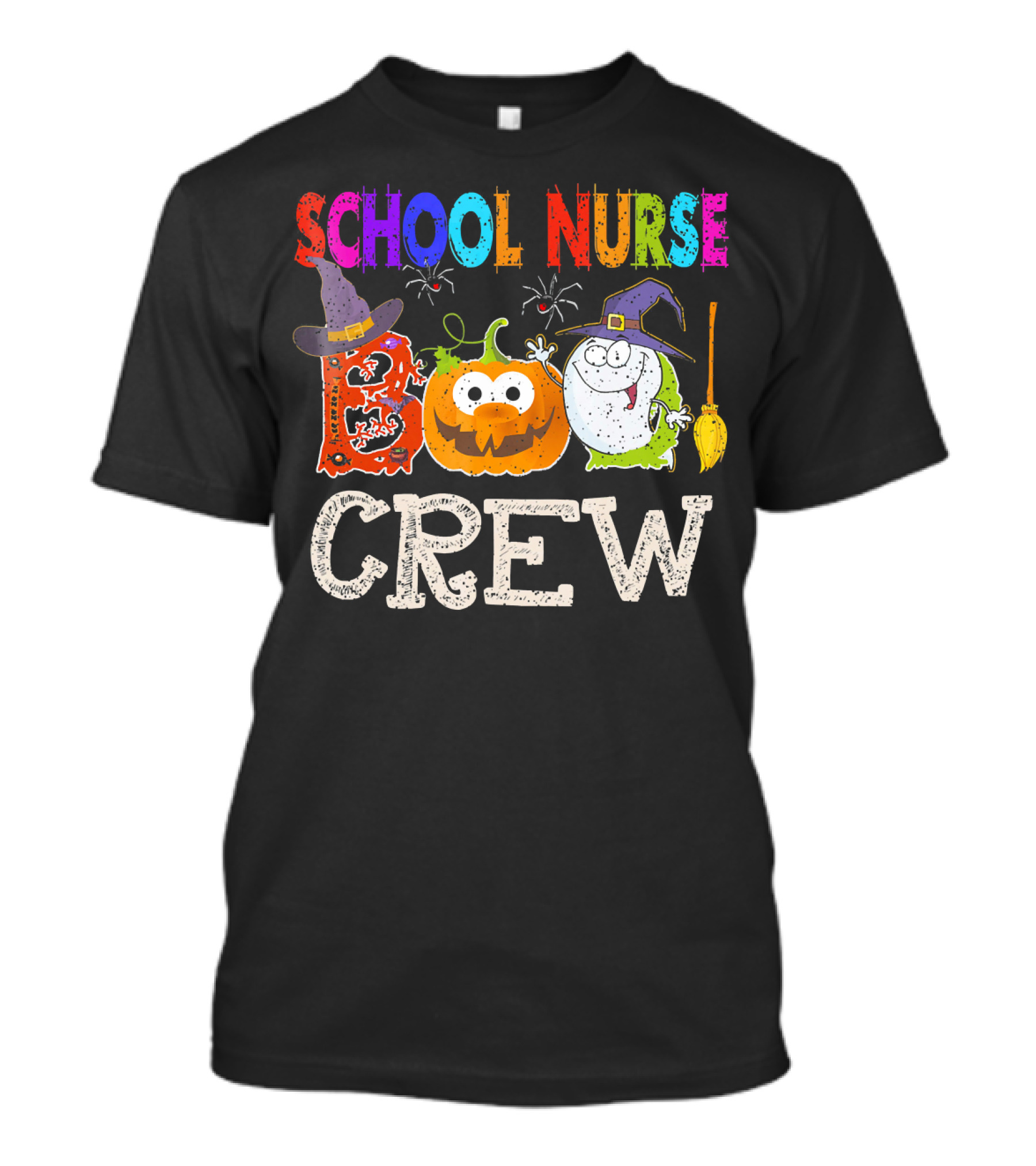 School Nurse Boo Crew Halloween Pumpkin Ghost Witches Hat Broom T-Shirt