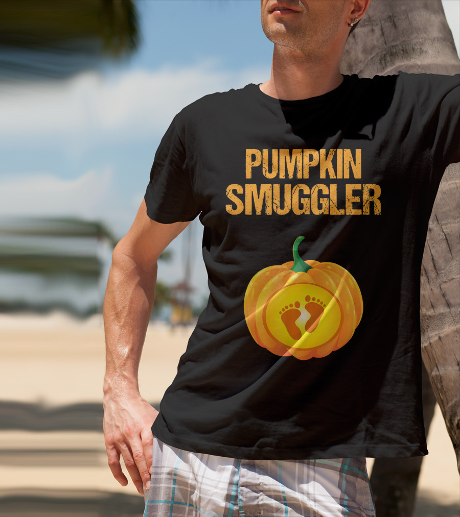 Pumpkin Smuggler Pregnancy Announcement With Baby Footprints T-Shirt