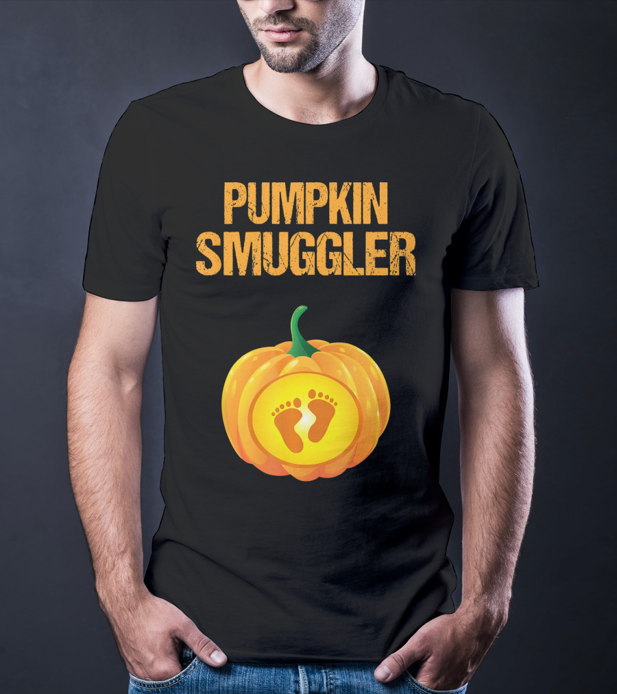 Pumpkin Smuggler Pregnancy Announcement With Baby Footprints T-Shirt