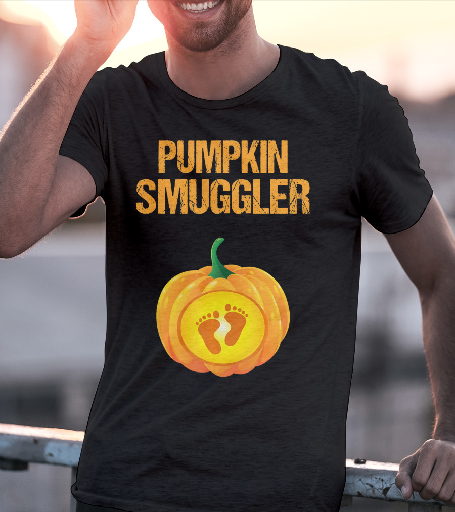 Pumpkin Smuggler Pregnancy Announcement With Baby Footprints T-Shirt