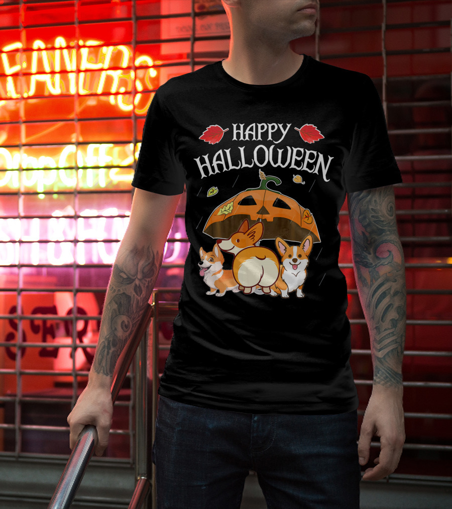 Happy Halloween Welsh Corgis Pumpkin Umbrella Rain T-Shirt