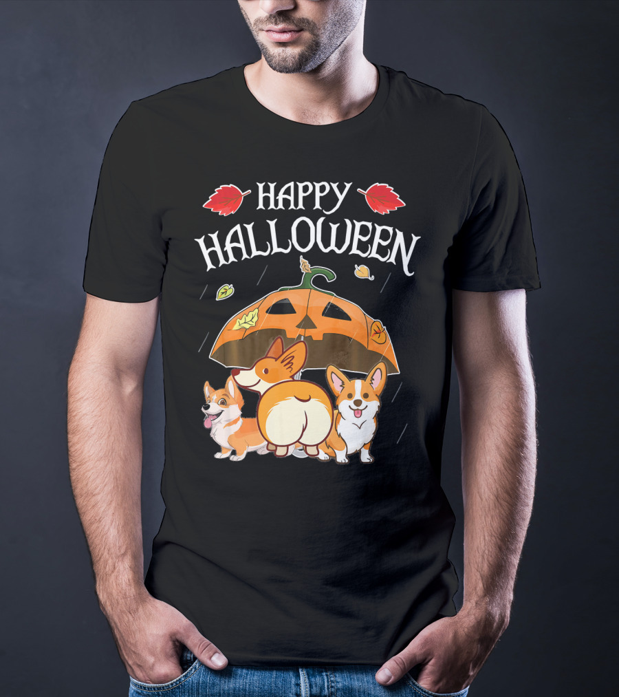 Happy Halloween Welsh Corgis Pumpkin Umbrella Rain T-Shirt