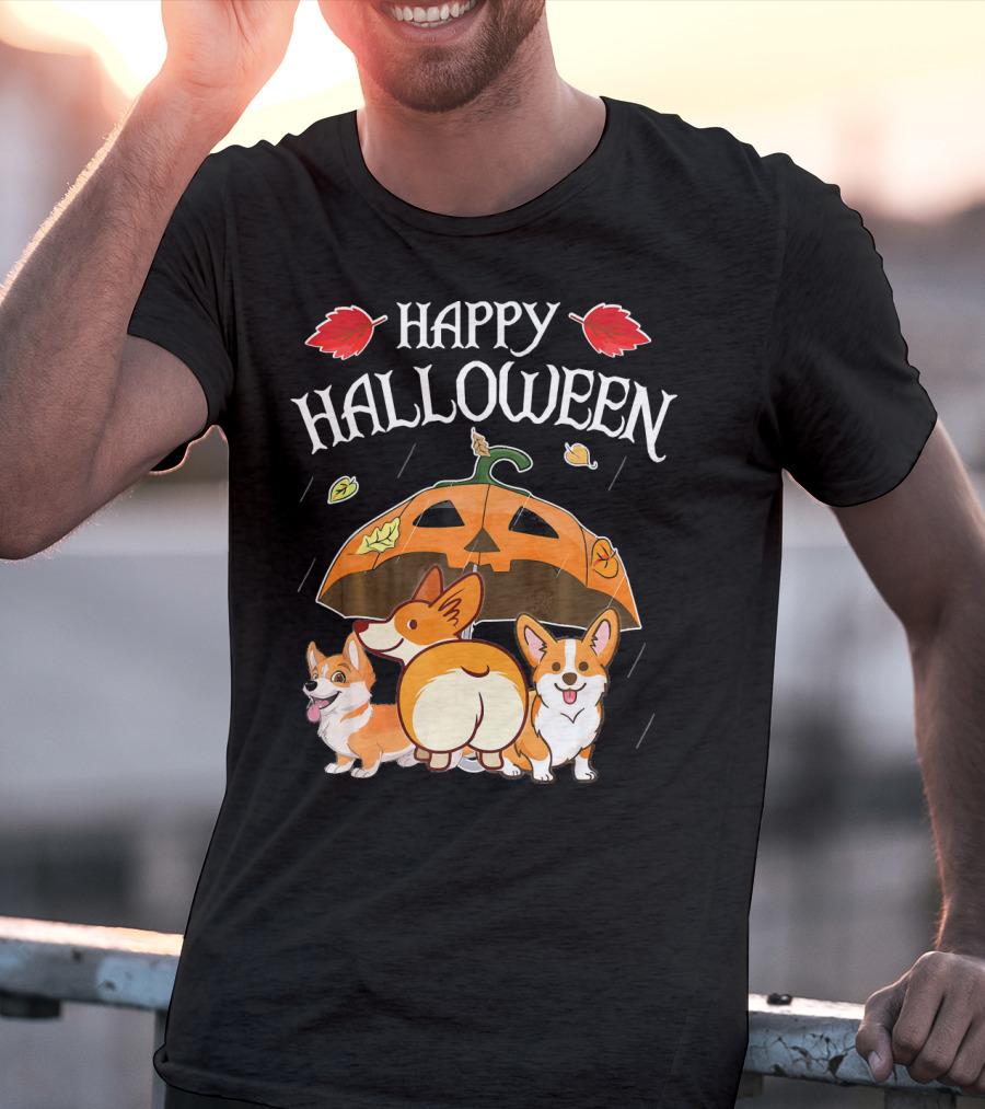 Happy Halloween Welsh Corgis Pumpkin Umbrella Rain T-Shirt