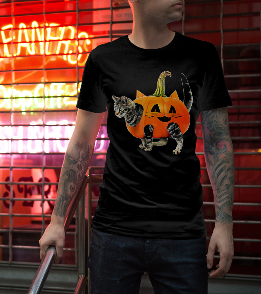 Funny Halloween Jack O Lantern Pumpkin Cat Costume T-Shirt