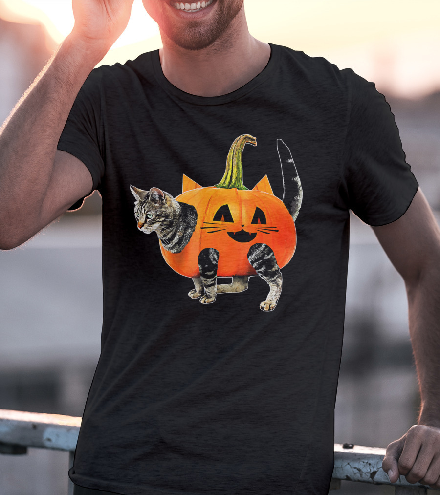 Funny Halloween Jack O Lantern Pumpkin Cat Costume T-Shirt