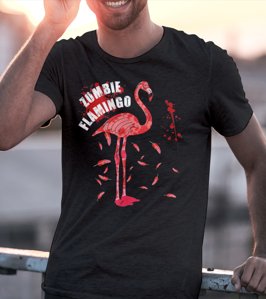 Zombie Flamingo Scary Red Splatter Feathers T-Shirt