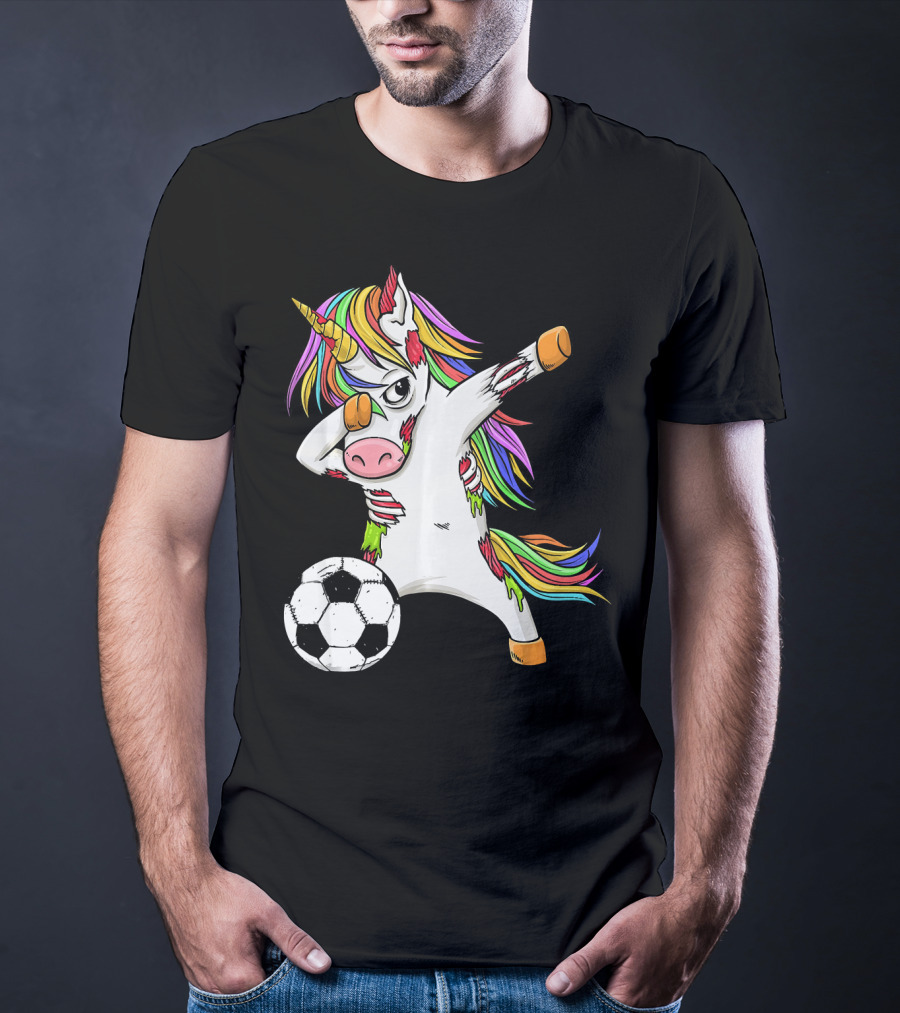 Zombie Unicorn Dabbing Halloween Soccer Ball T-Shirt