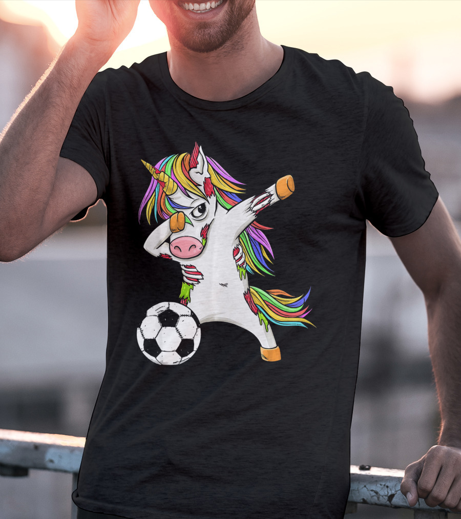 Zombie Unicorn Dabbing Halloween Soccer Ball T-Shirt