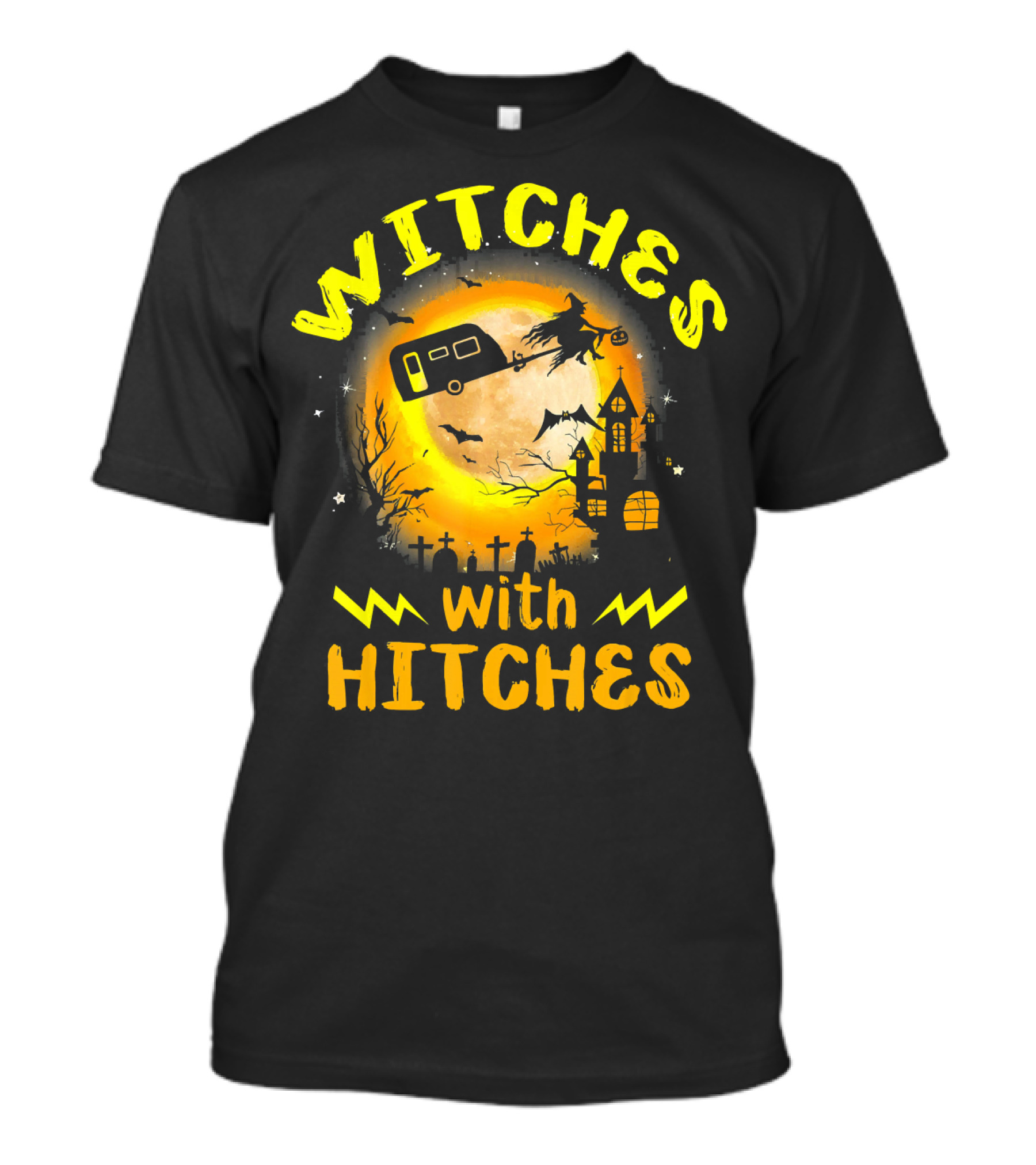 Witches With Hitches Halloween Camping Scene T-Shirt