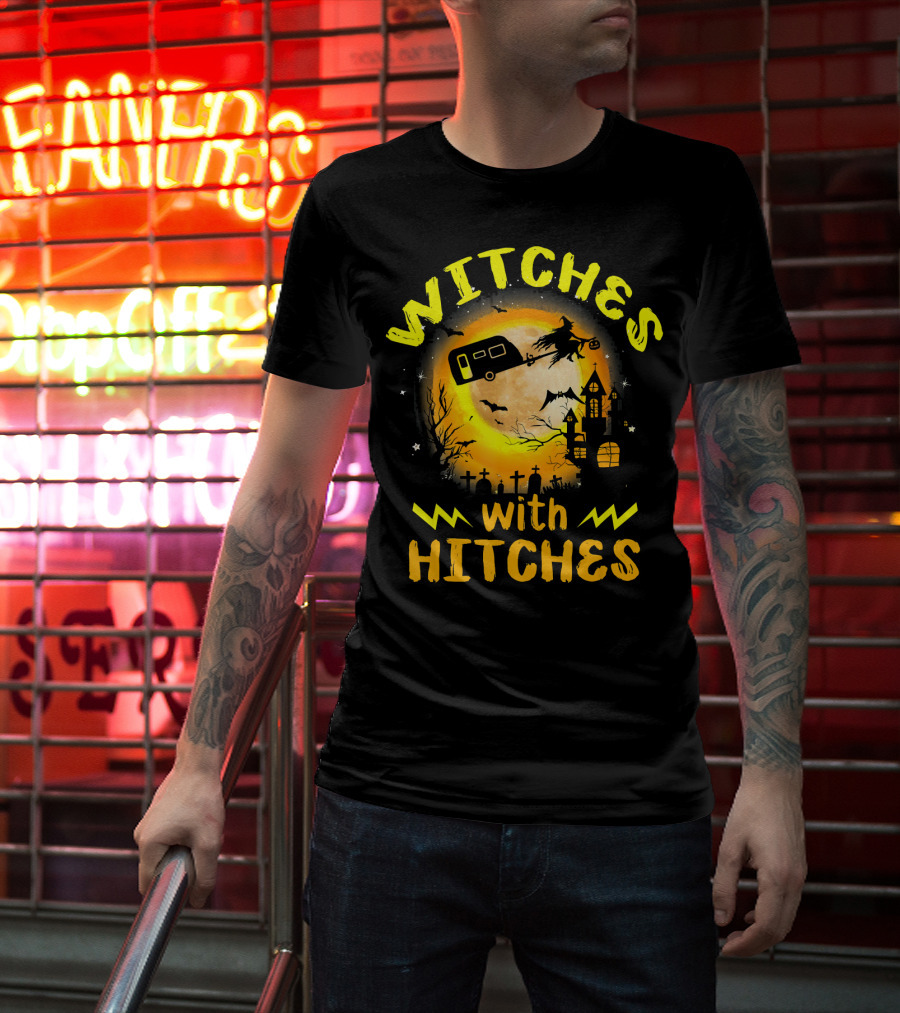Witches With Hitches Halloween Camping Scene T-Shirt