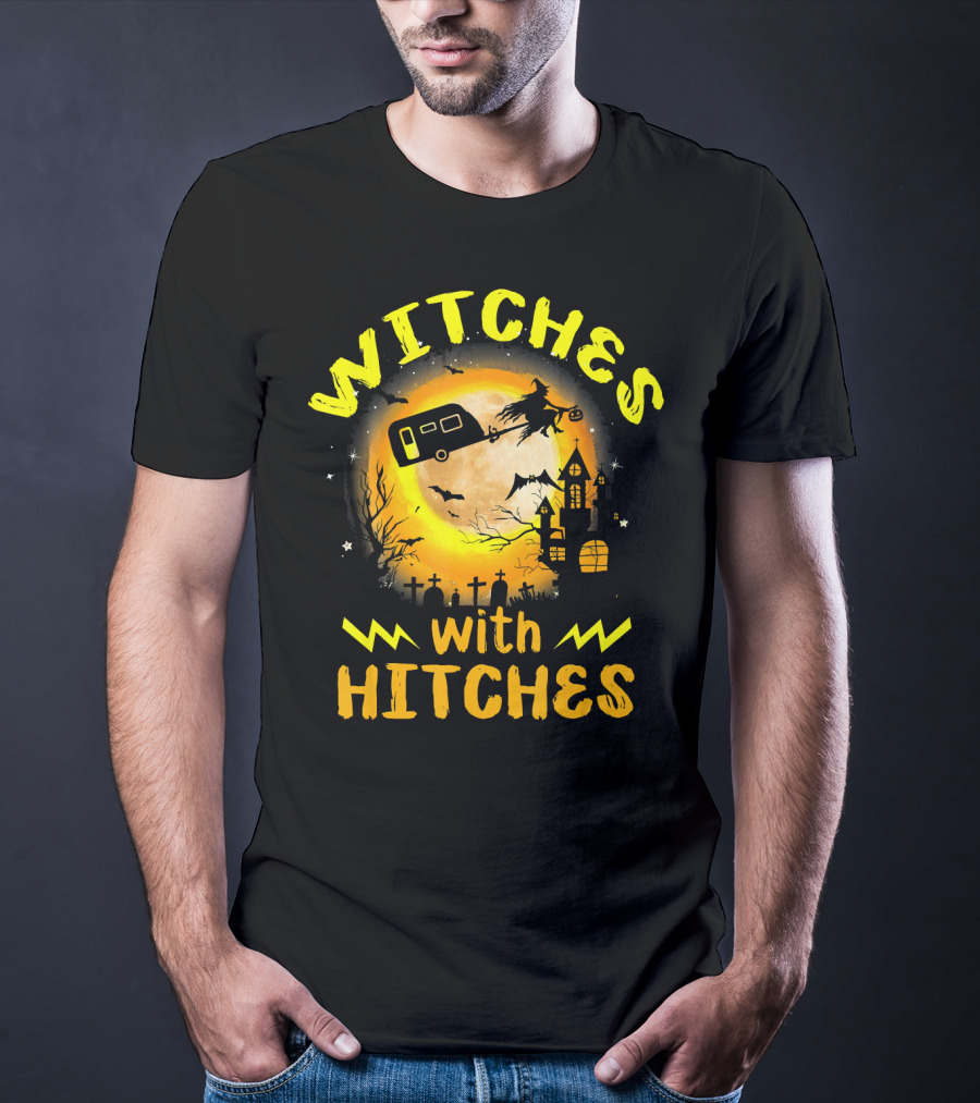 Witches With Hitches Halloween Camping Scene T-Shirt