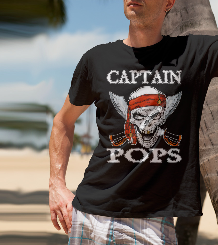 Captain Pops Funny Halloween Pirate Skull T-Shirt