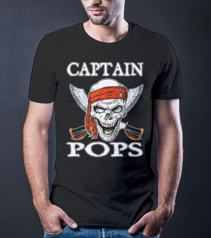 Captain Pops Funny Halloween Pirate Skull T-Shirt