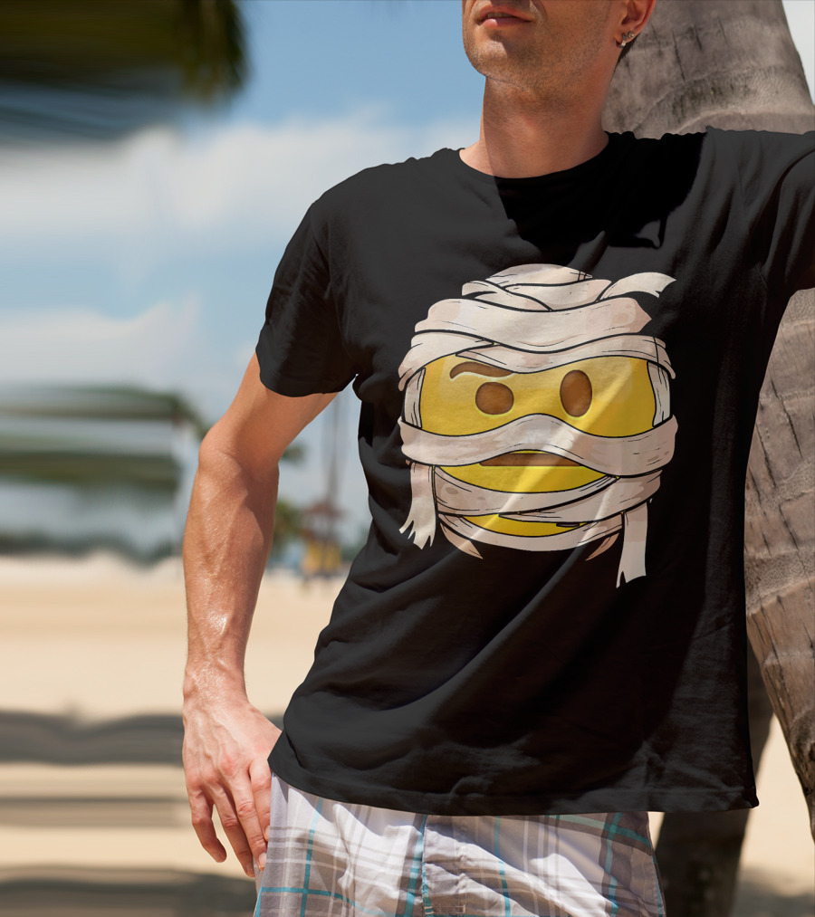 Face With Raised Eyebrow Emoji Wrapped Mummy Wink Out T-Shirt