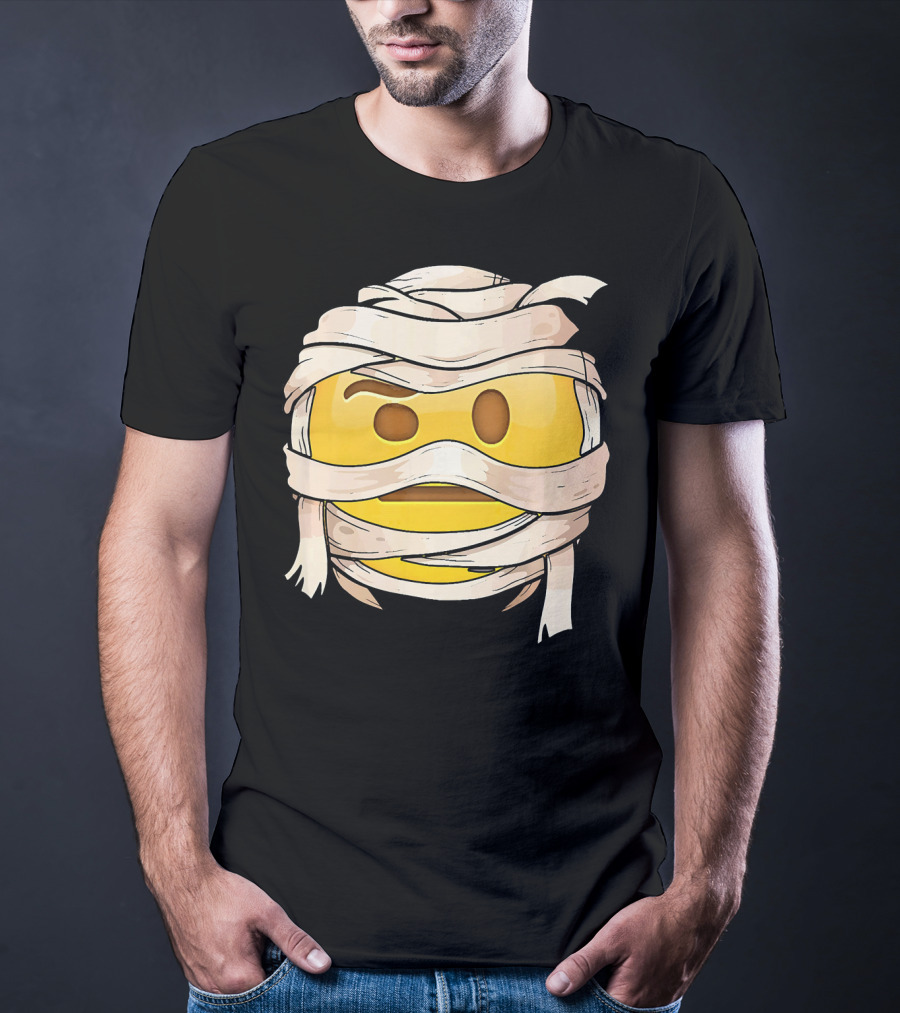Face With Raised Eyebrow Emoji Wrapped Mummy Wink Out T-Shirt