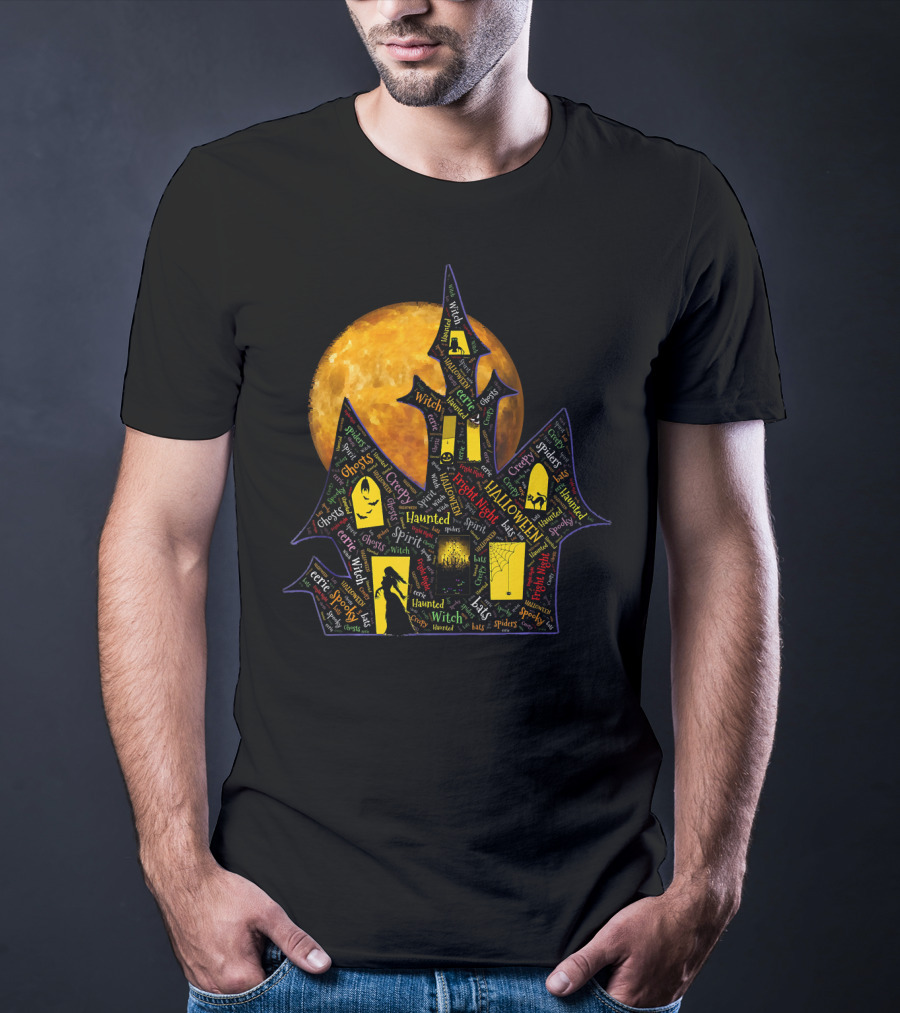 Creepy Ghosts Witch Haunted Spirit Halloween Haunted Mansion Full Moon T-Shirt
