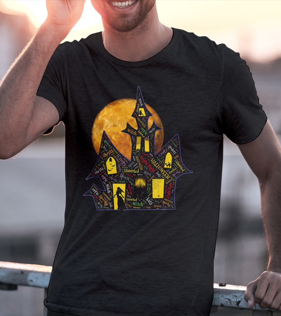 Creepy Ghosts Witch Haunted Spirit Halloween Haunted Mansion Full Moon T-Shirt