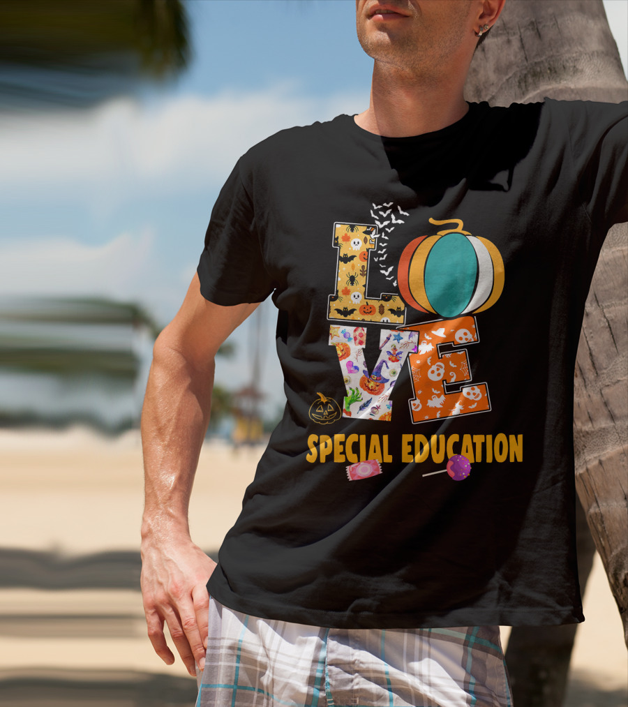Special Education Love Halloween Pumpkin Candy Teacher T-Shirt