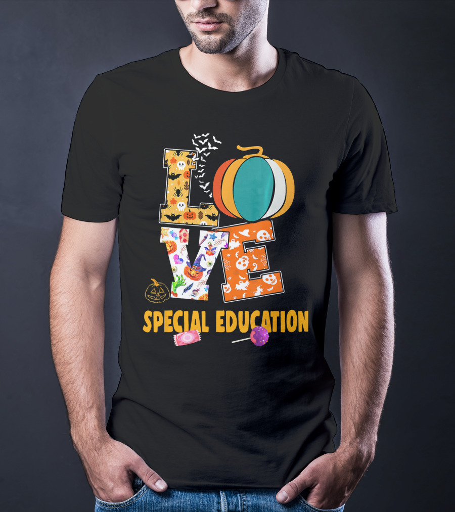 Special Education Love Halloween Pumpkin Candy Teacher T-Shirt