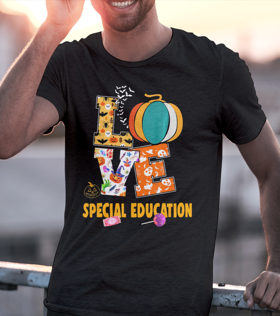 Special Education Love Halloween Pumpkin Candy Teacher T-Shirt