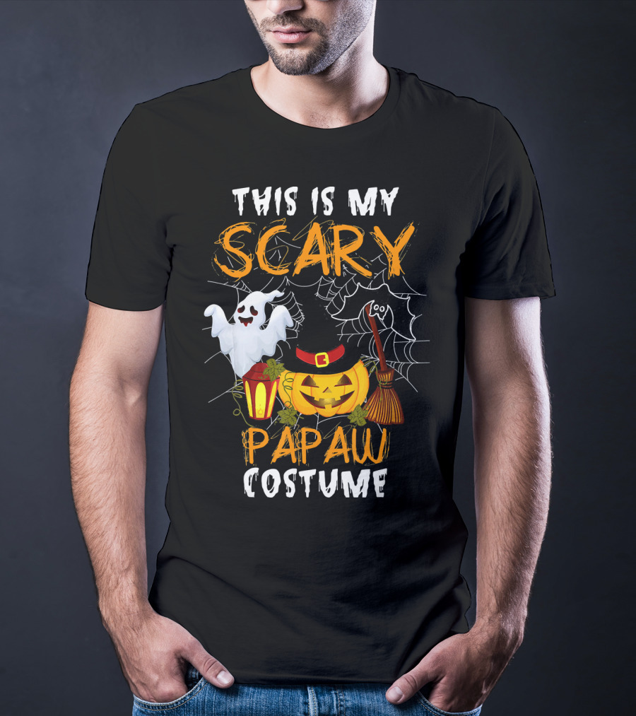 This Is My Scary Papaw Costume Ghost Pumpkin Lantern Broom Spiderweb T-Shirt