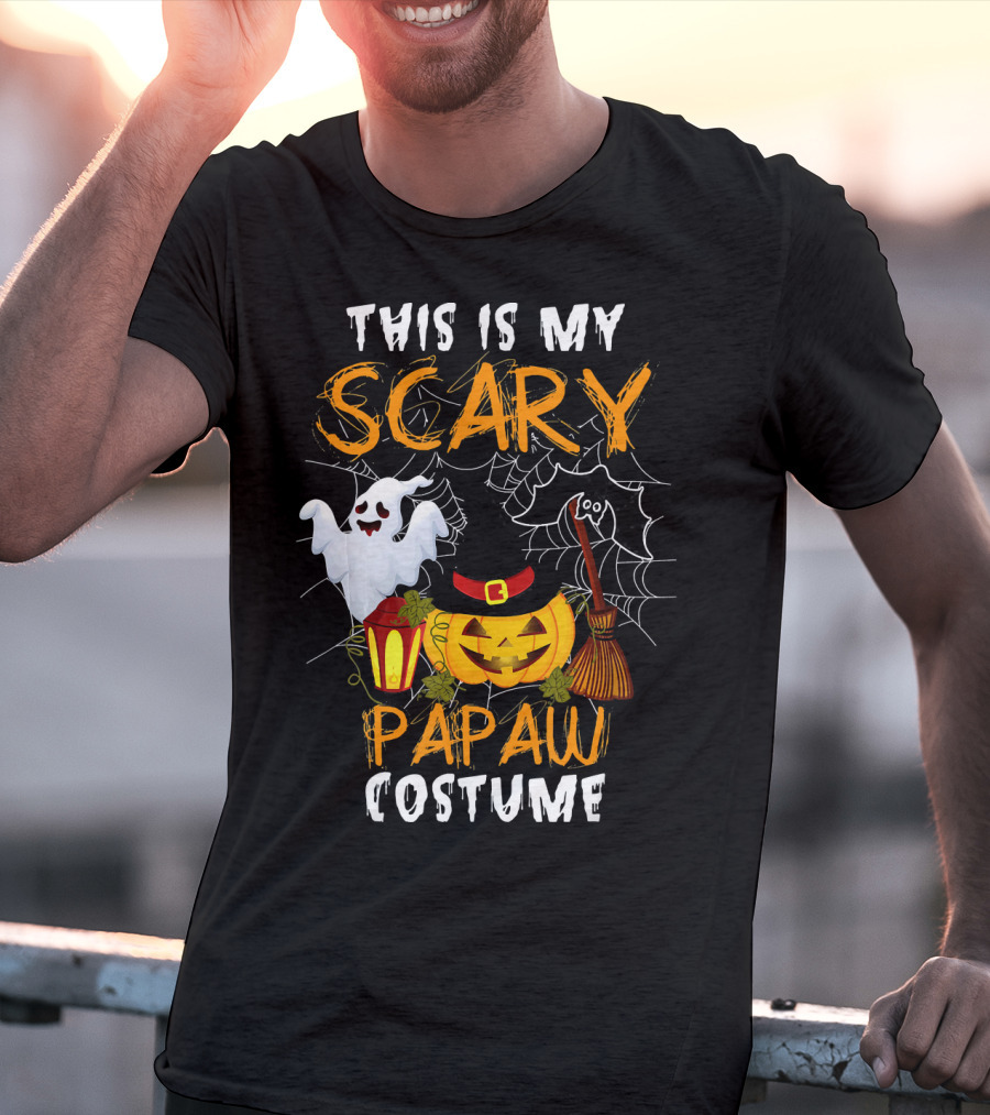 This Is My Scary Papaw Costume Ghost Pumpkin Lantern Broom Spiderweb T-Shirt