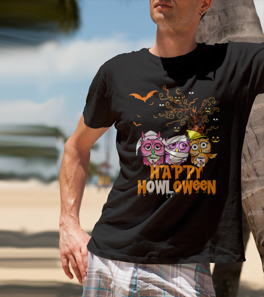 Happy Howloween Funny Mummy Witch Owls Halloween T-Shirt