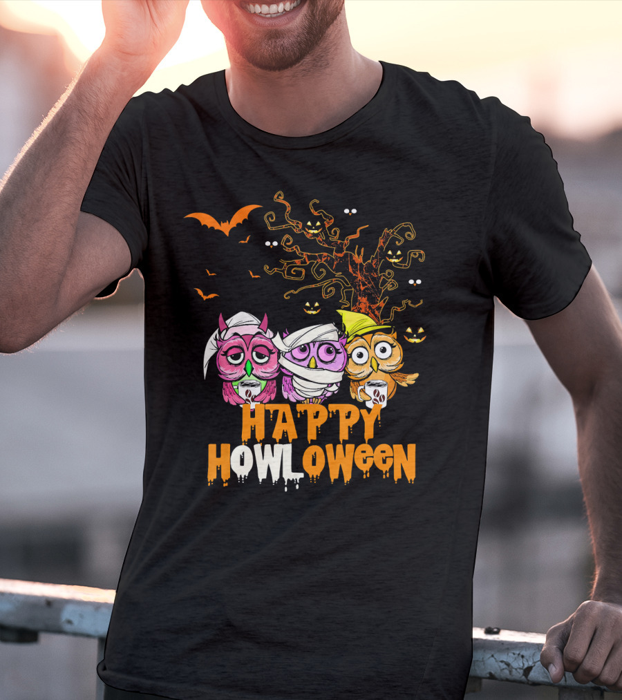 Happy Howloween Funny Mummy Witch Owls Halloween T-Shirt