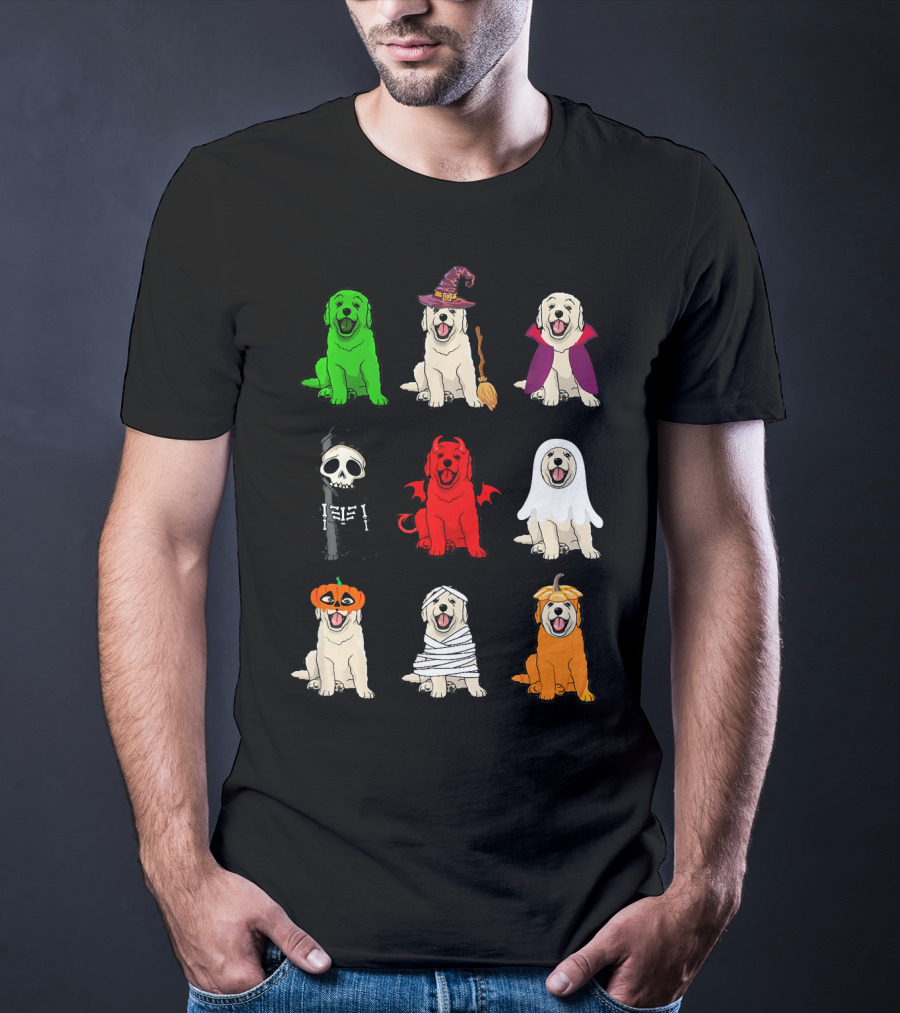 Golden Retrievers Halloween Costumes Funny Ghost Witch Pumpkin Mummy Devil Skeleton T-Shirt