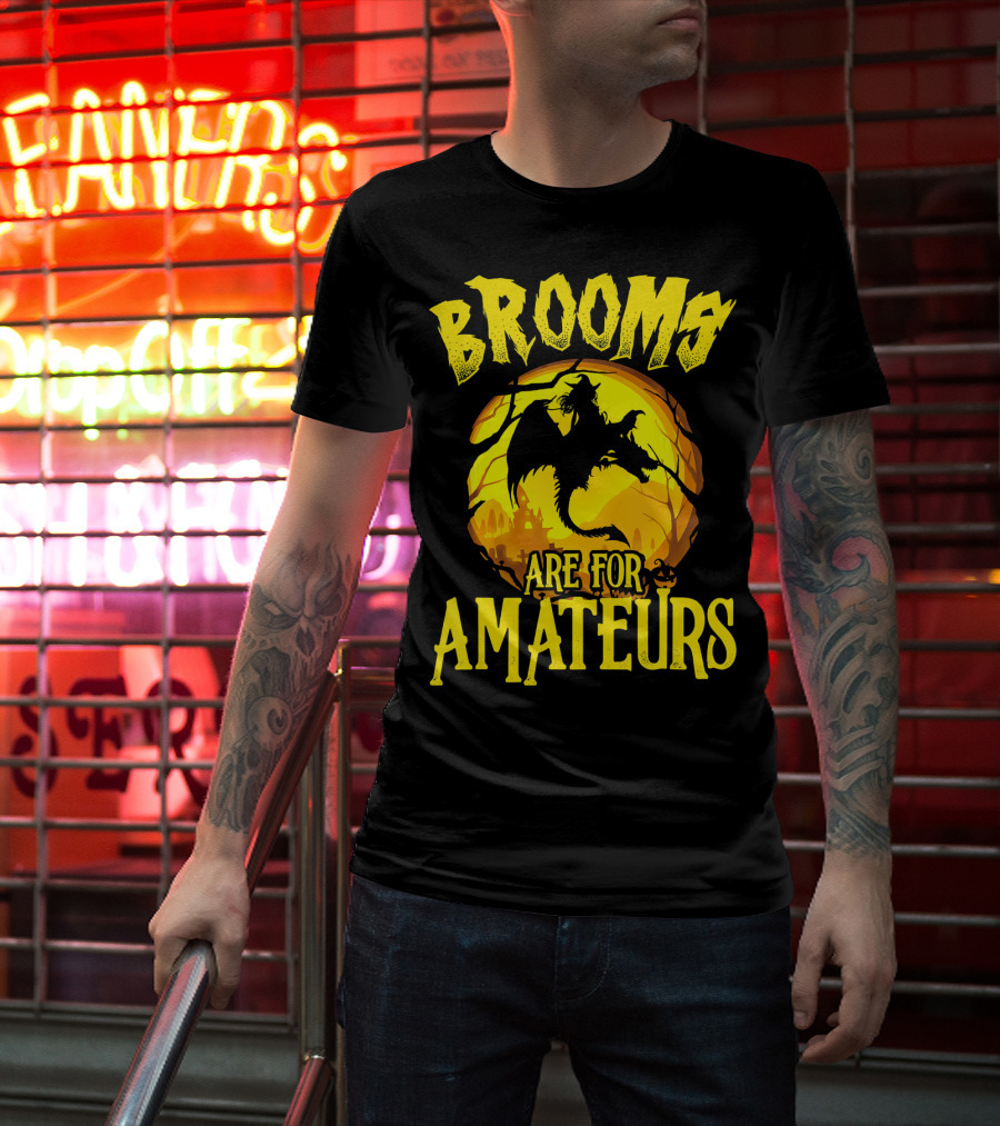 Brooms Are For Amateurs Halloween Witch Riding Dragon T-Shirt