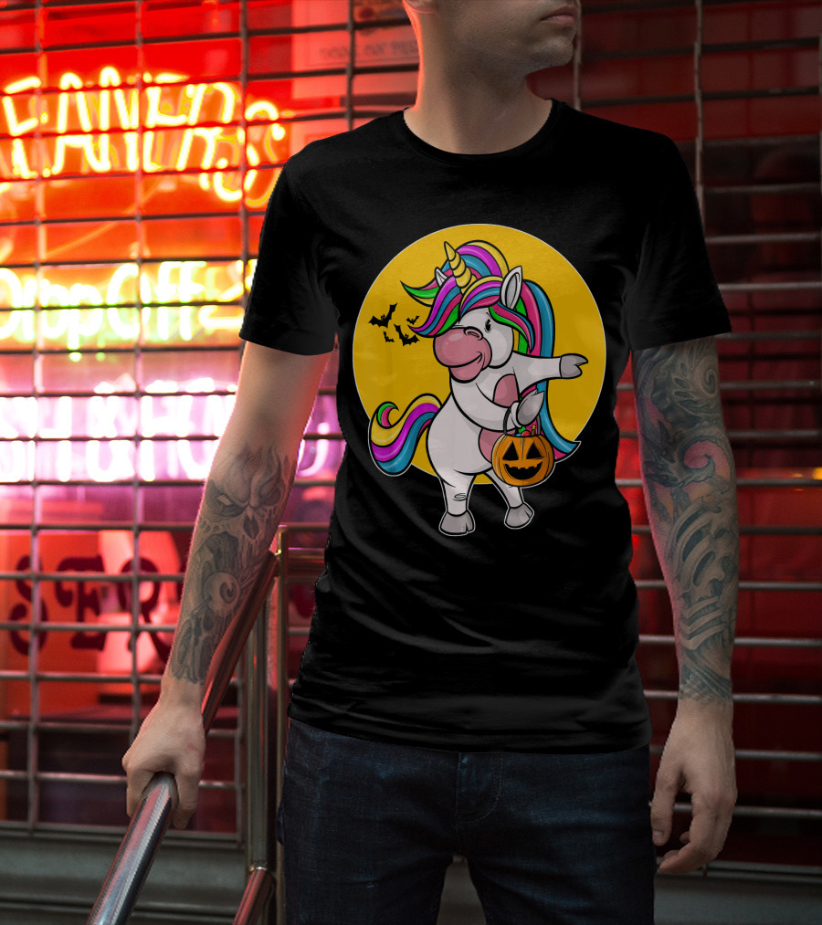 Flossing Unicorn Halloween Pumpkin And Bats T-Shirt