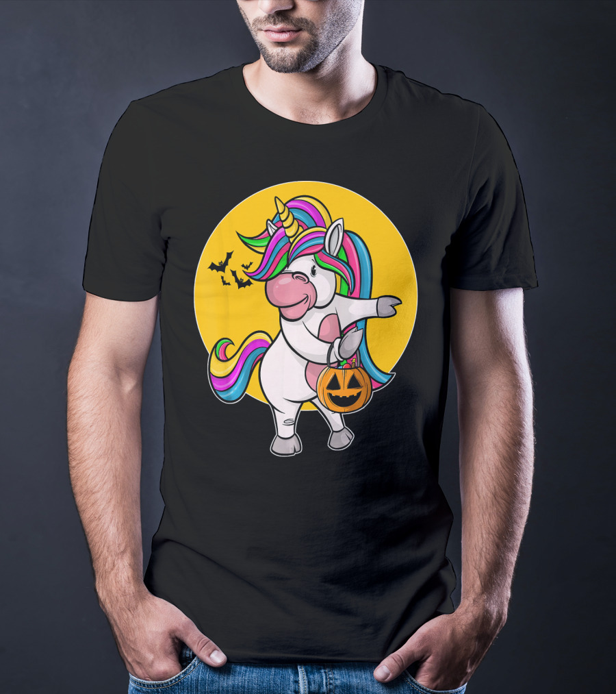 Flossing Unicorn Halloween Pumpkin And Bats T-Shirt