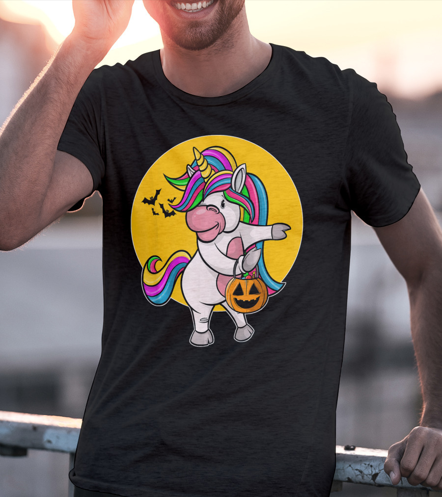 Flossing Unicorn Halloween Pumpkin And Bats T-Shirt