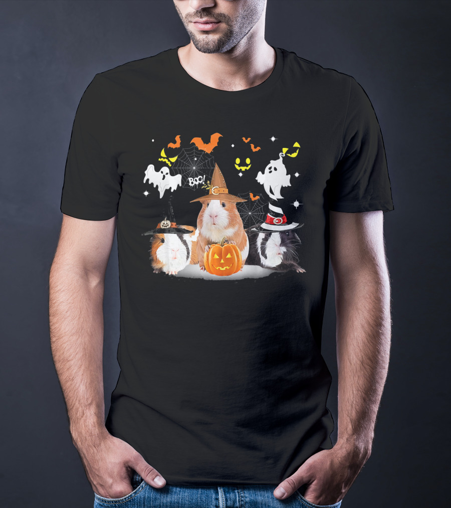 Halloween Cute Guinea Pig Witch Ghost Pumpkin Boo T-Shirt