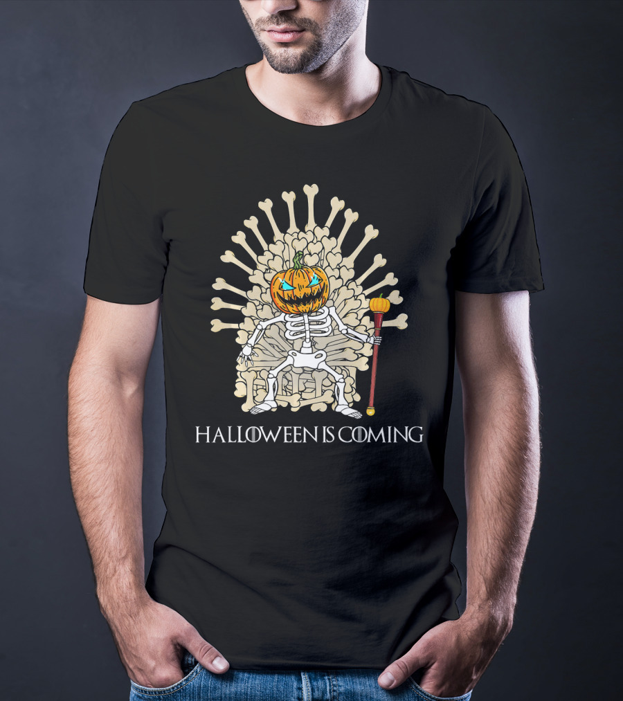 Halloween Is Coming Skeleton Pumpkin Throne T-Shirt