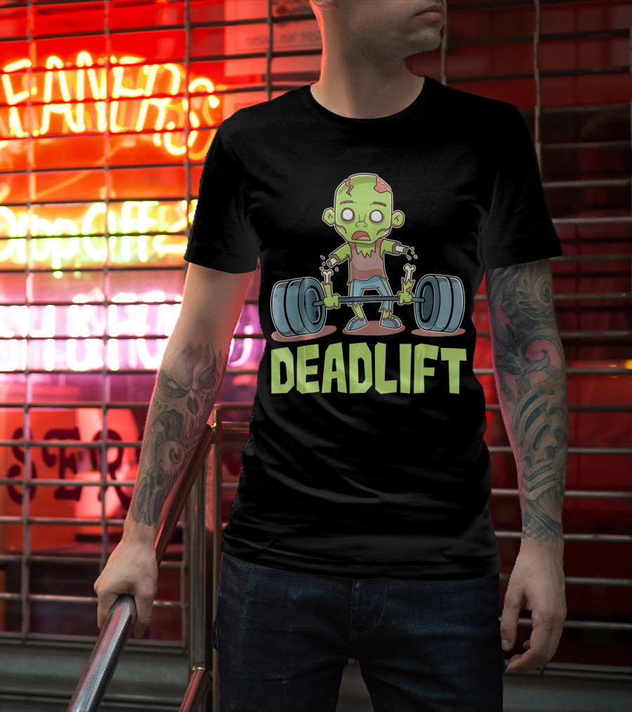 Deadlift Zombie Lifting Cartoon Undead Weightlifting T-Shirt