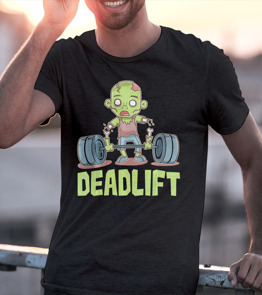 Deadlift Zombie Lifting Cartoon Undead Weightlifting T-Shirt