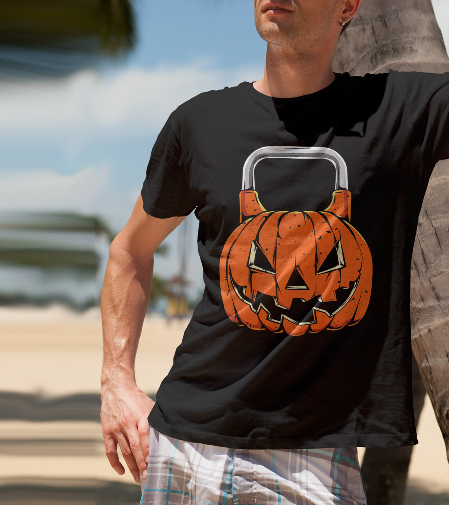 Kettlebell Fitness Gym And Spooky Pumpkin Halloween Workout T-Shirt