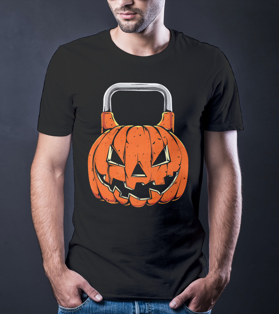 Kettlebell Fitness Gym And Spooky Pumpkin Halloween Workout T-Shirt