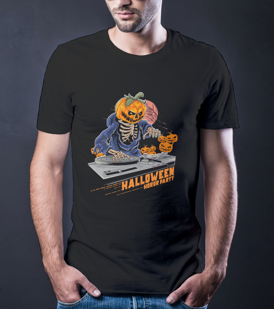 Halloween Horror Party Jack O Lantern DJ Pumpkin Halloween Horr T-Shirt