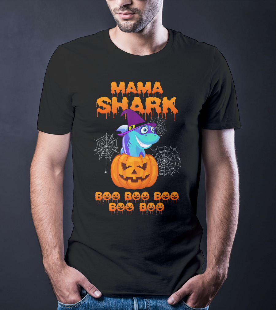 Mama Shark Halloween Boo Boo Boo Boo Boo Pumpkin Witch Hat T-Shirt