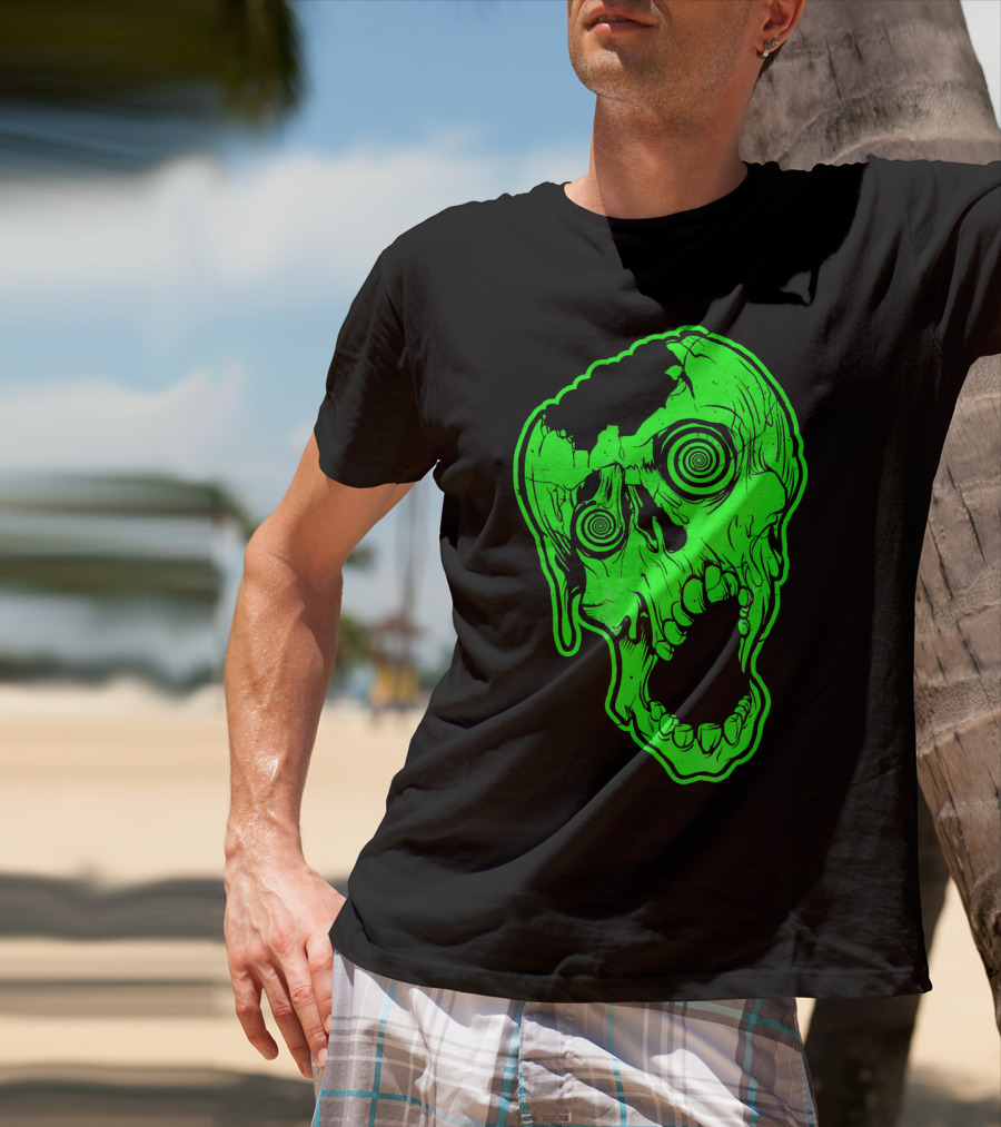 Retro Neon Zombie Skull Skateboarding Style 80s T-Shirt