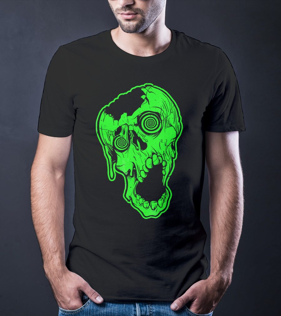 Retro Neon Zombie Skull Skateboarding Style 80s T-Shirt