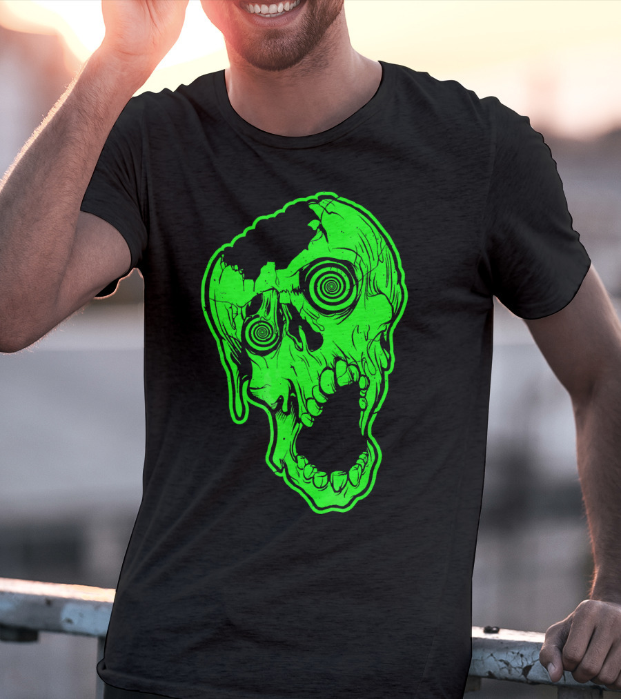 Retro Neon Zombie Skull Skateboarding Style 80s T-Shirt